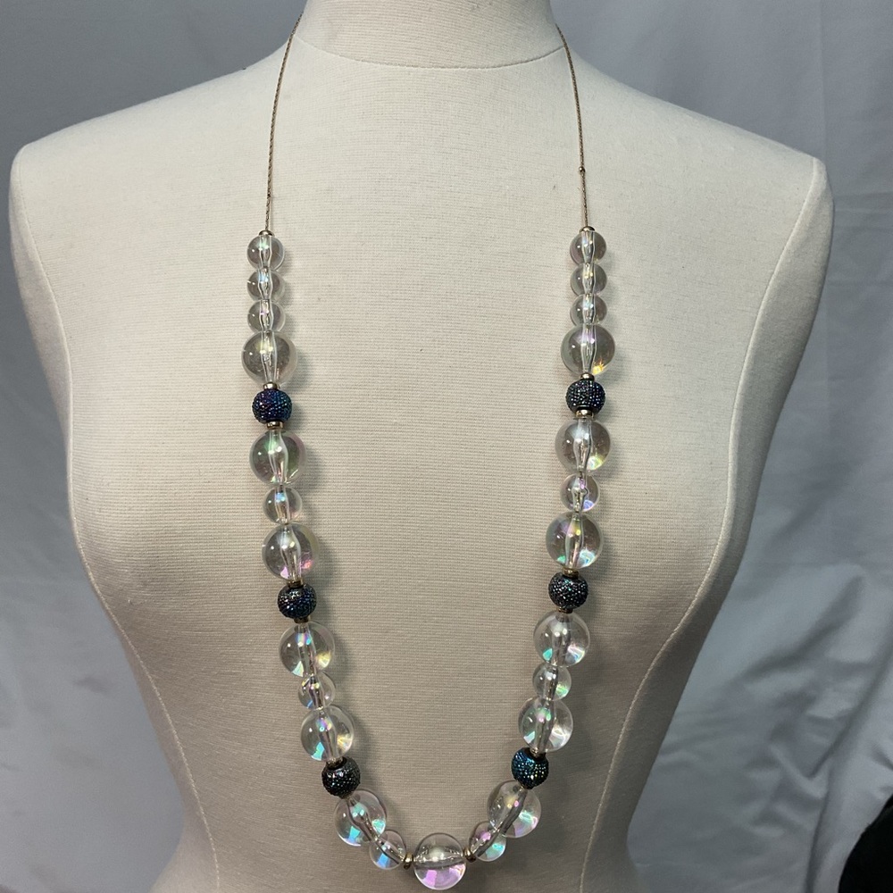 New York & Company Iridescent Bead Necklace with Navy Accent Beads